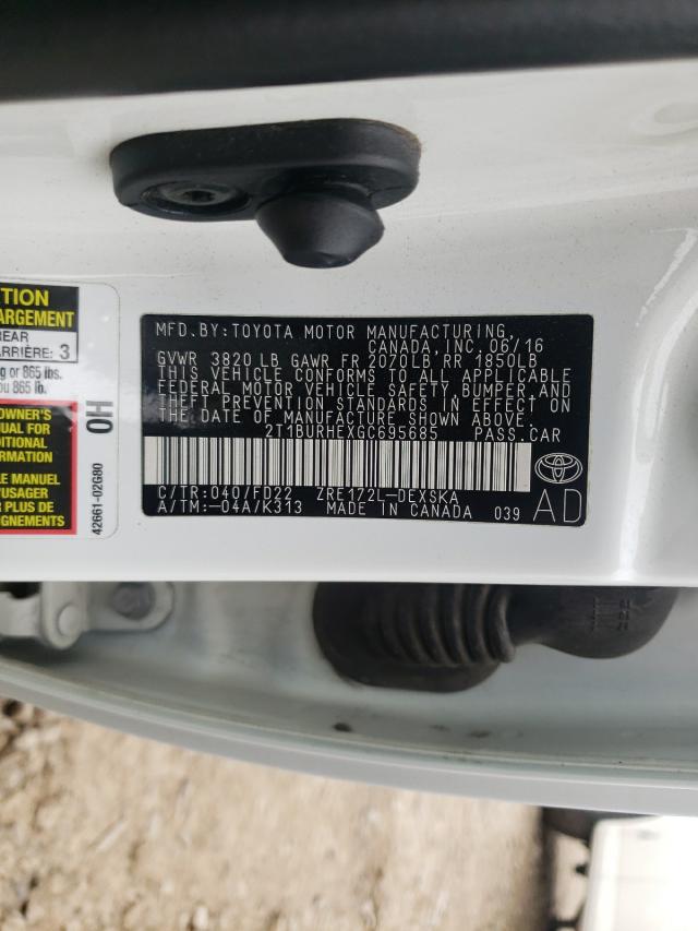 Photo 10 from auction – 2016 TOYOTA COROLLA L with VIN 2T1BURHEXGC695685