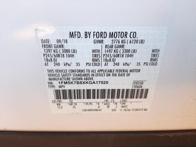 Photo 10 from auction – 2019 FORD EXPLORER with VIN 1FM5K7B8XKGA17020