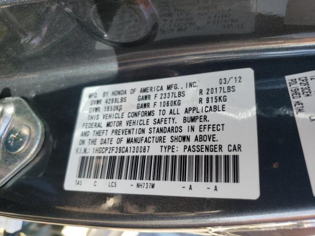 Photo 10 from auction – 2012 HONDA ACCORD LX with VIN 1HGCP2F39CA130087