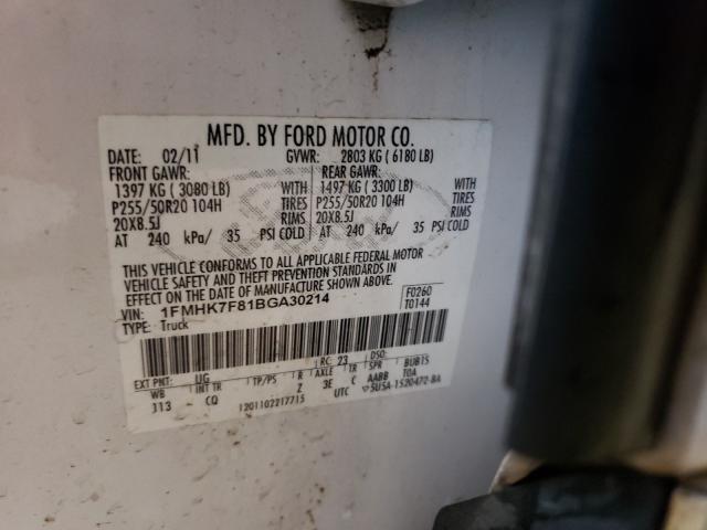 Photo 10 from auction – 2011 FORD EXPLORER L with VIN 1FMHK7F81BGA30214