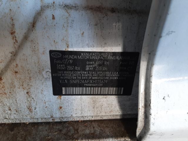Photo 10 from auction – 2019 HYUNDAI SONATA SE with VIN 5NPE24AF1KH775679