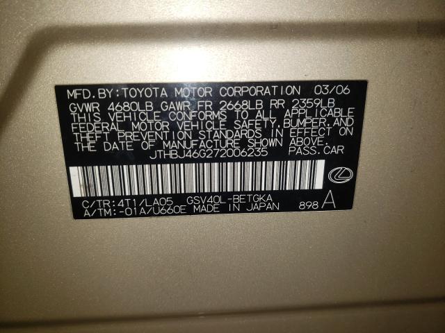Photo 10 from auction – 2007 LEXUS ES 350 with VIN JTHBJ46G272006235