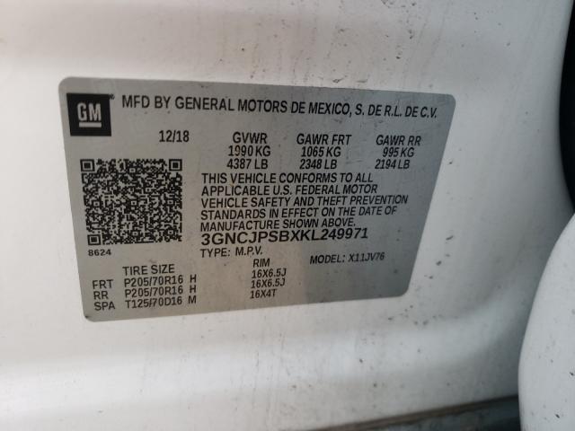 Photo 10 from auction – 2019 CHEVROLET TRAX 1LT with VIN 3GNCJPSBXKL249971