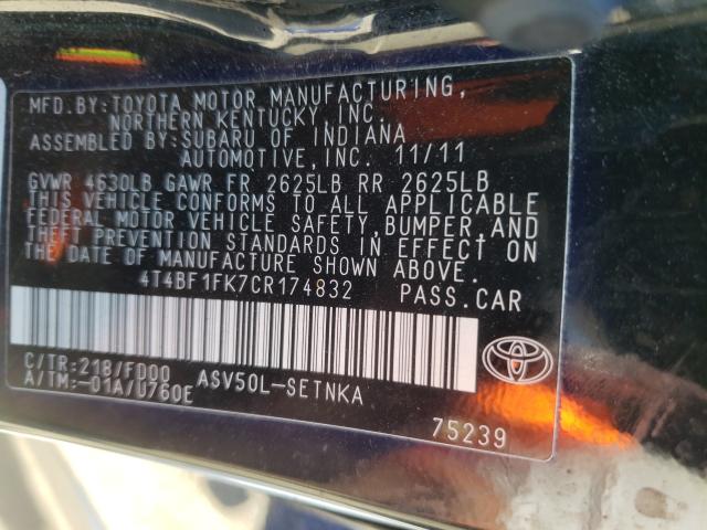 Photo 10 from auction – 2012 TOYOTA CAMRY BASE with VIN 4T4BF1FK7CR174832