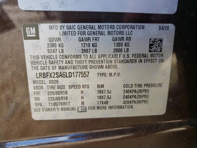 Photo 10 from auction – 2020 BUICK ENVISION with VIN LRBFX2SA6LD177557
