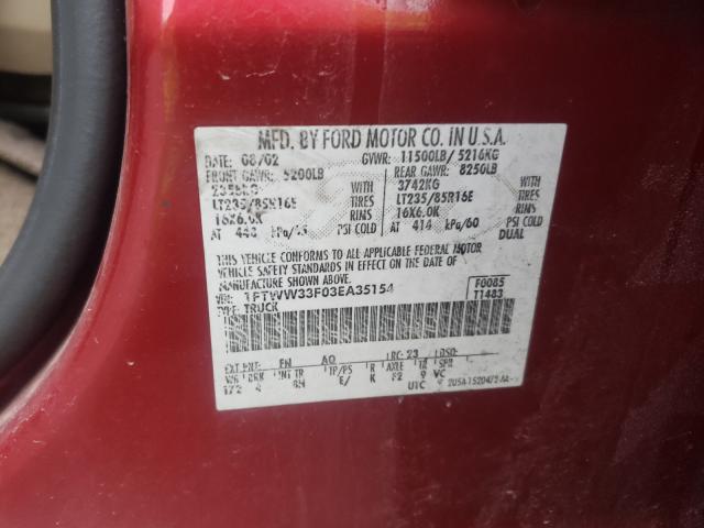 Photo 10 from auction – 2003 FORD F350 SUPER with VIN 1FTWW33F03EA35154