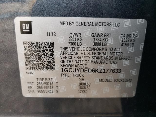 Photo 10 from auction – 2019 CHEVROLET SILVERADO with VIN 1GCUYDED6KZ177633
