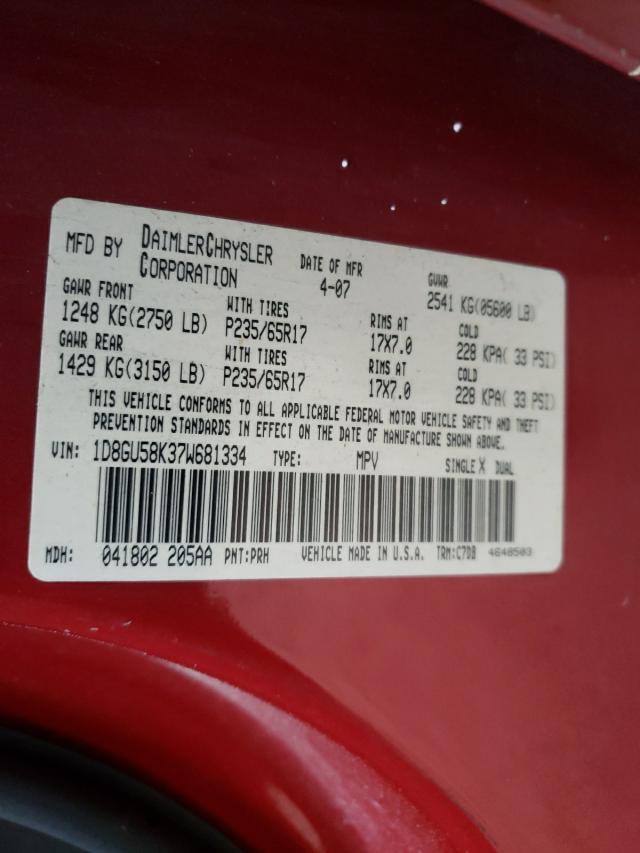 Photo 10 from auction – 2007 DODGE NITRO SLT with VIN 1D8GU58K37W681334