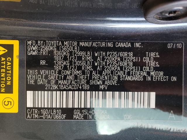 Photo 10 from auction – 2010 LEXUS RX 350 with VIN 2T2BK1BA5AC074189