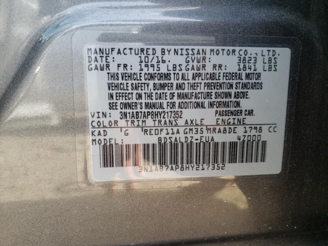 Photo 10 from auction – 2017 NISSAN SENTRA S with VIN 3N1AB7AP8HY217352