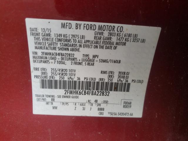Photo 10 from auction – 2015 FORD FLEX SEL with VIN 2FMHK6C84FBA22832