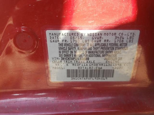 Photo 10 from auction – 2015 NISSAN VERSA S with VIN 3N1CN7APXFL934569