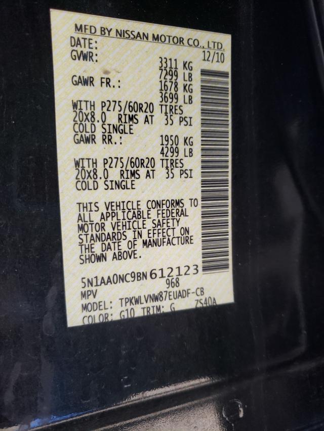 Photo 10 from auction – 2011 NISSAN ARMADA SV with VIN 5N1AA0NC9BN612123