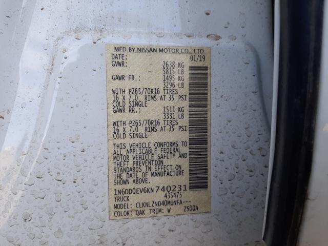 Photo 10 from auction – 2019 NISSAN FRONTIER S with VIN 1N6DD0EV6KN740231