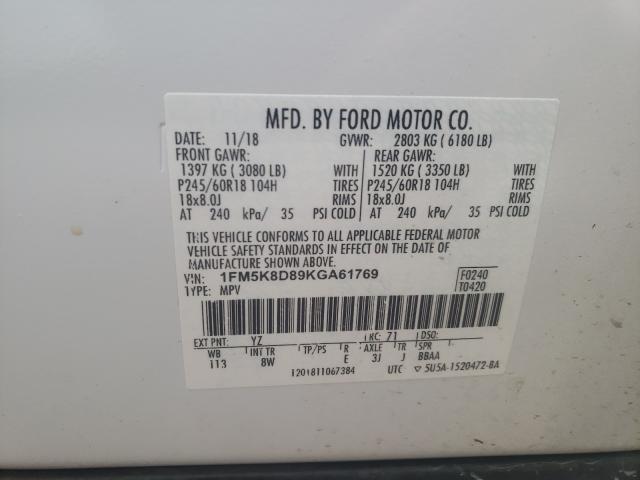 Photo 10 from auction – 2019 FORD EXPLORER X with VIN 1FM5K8D89KGA61769
