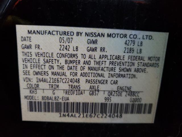 Photo 10 from auction – 2007 NISSAN ALTIMA 2.5 with VIN 1N4AL21E67C224048