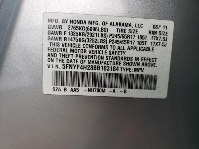 Photo 10 from auction – 2011 HONDA PILOT LX with VIN 5FNYF4H28BB103184