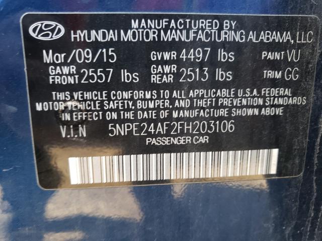 Photo 10 from auction – 2015 HYUNDAI SONATA SE with VIN 5NPE24AF2FH203106