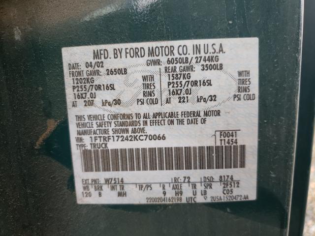 Photo 10 from auction – 2002 FORD F150 with VIN 1FTRF17242KC70066