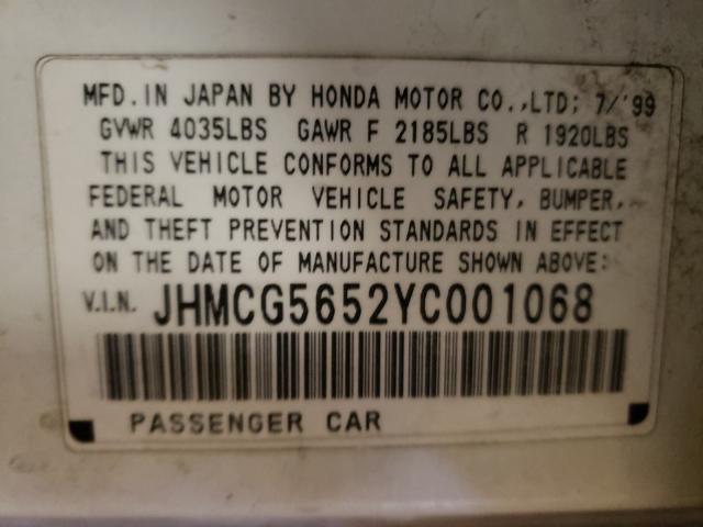 Photo 10 from auction – 2000 HONDA ACCORD EX with VIN JHMCG5652YC001068