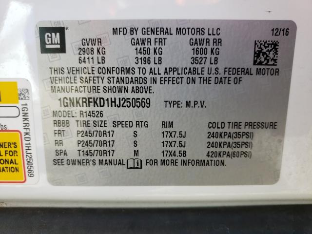 Photo 10 from auction – 2017 CHEVROLET TRAVERSE L with VIN 1GNKRFKD1HJ250569
