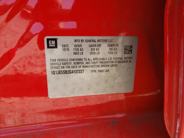 Photo 10 from auction – 2016 CHEVROLET SONIC LTZ with VIN 1G1JE5SB2G4137227