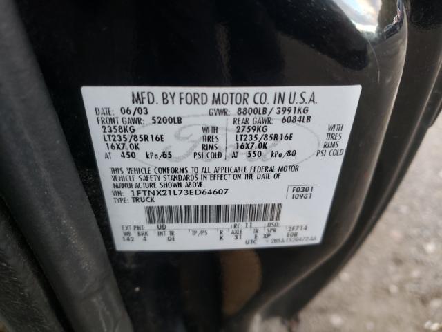 FORD F-250 2003 with VIN 1FTNX21L73ED64607 - Photo from auction