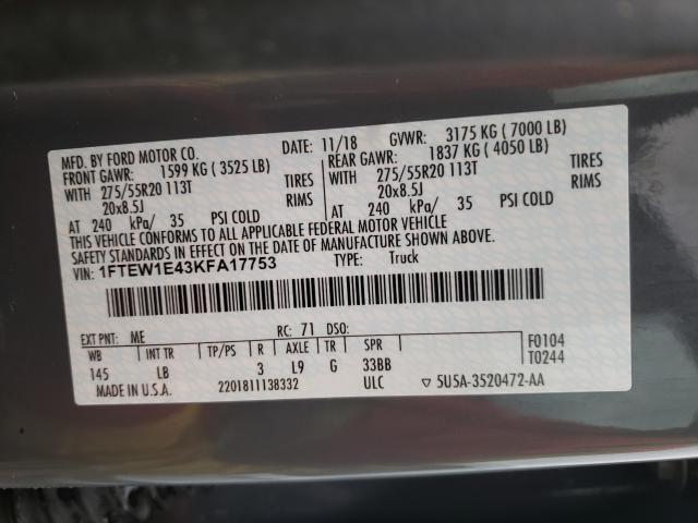 Photo 10 from auction – 2019 FORD F150 SUPER with VIN 1FTEW1E43KFA17753
