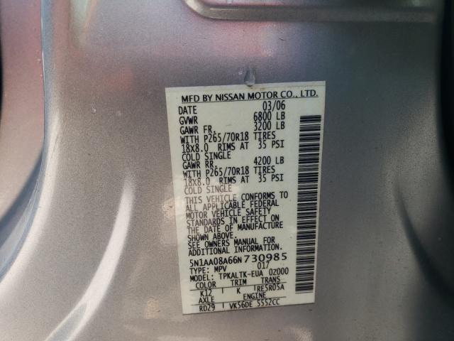 Photo 10 from auction – 2006 NISSAN ARMADA SE with VIN 5N1AA08A66N730985