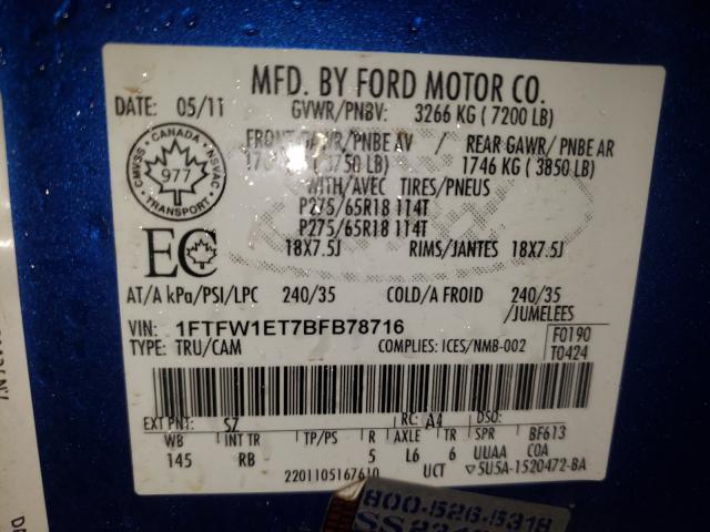 Photo 10 from auction – 2011 FORD F150 SUPER with VIN 1FTFW1ET7BFB78716