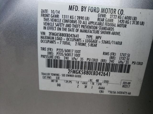Photo 10 from auction – 2014 FORD FLEX SE with VIN 2FMGK5B80EBD42641