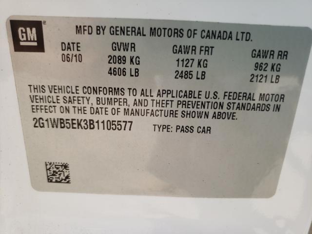 Photo 10 from auction – 2011 CHEVROLET IMPALA LT with VIN 2G1WB5EK3B1105577