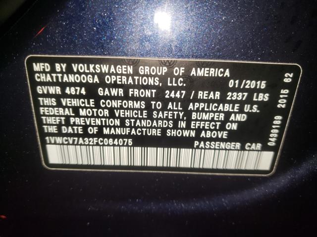 Photo 10 from auction – 2015 VOLKSWAGEN PASSAT SEL with VIN 1VWCV7A32FC064075
