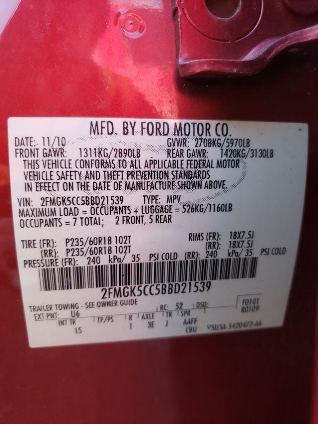 Photo 10 from auction – 2011 FORD FLEX SEL with VIN 2FMGK5CC5BBD21539