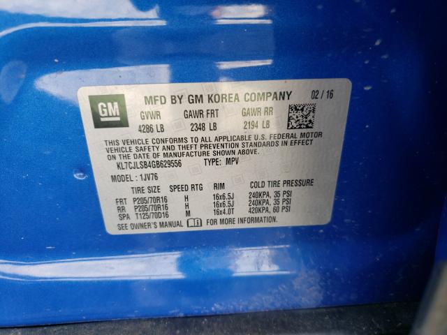 Photo 10 from auction – 2016 CHEVROLET TRAX 1LT with VIN KL7CJLSB4GB629556