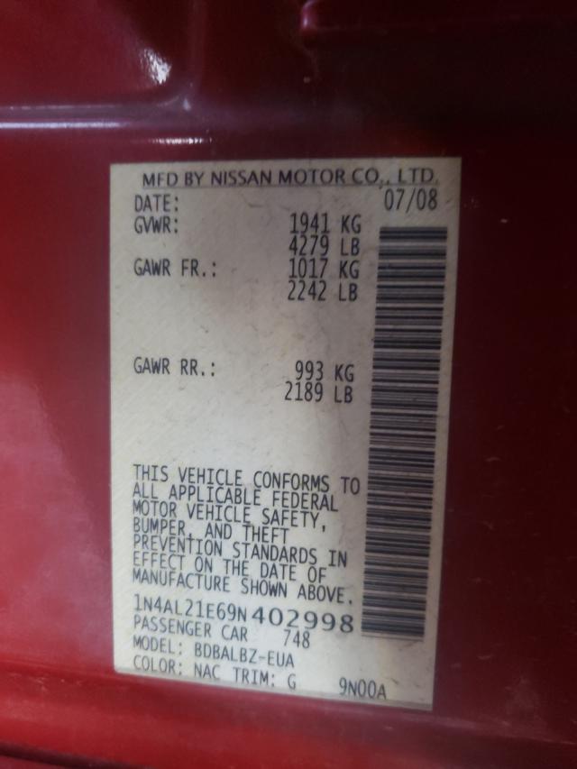 Photo 10 from auction – 2009 NISSAN ALTIMA 2.5 with VIN 1N4AL21E69N402998