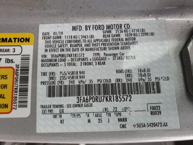 Photo 10 from auction – 2019 FORD FUSION TIT with VIN 3FA6P0RU7KR185572