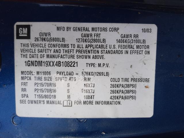 Photo 10 from auction – 2004 CHEVROLET ASTRO with VIN 1GNDM19XX4B108221
