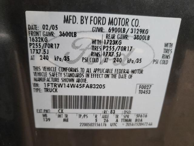 Photo 10 from auction – 2005 FORD F150 SUPER with VIN 1FTRW14W45FA83205