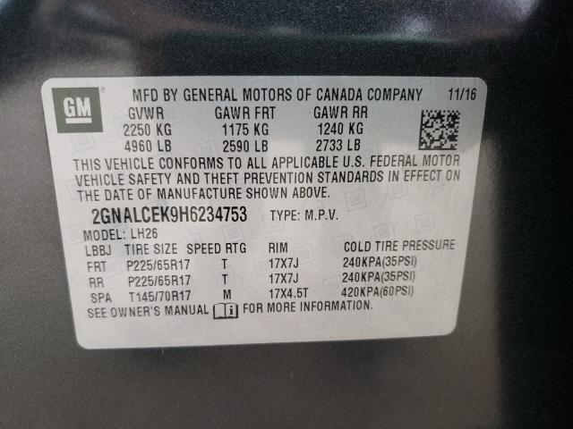 Photo 10 from auction – 2017 CHEVROLET EQUINOX LT with VIN 2GNALCEK9H6234753