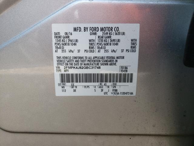 Photo 10 from auction – 2016 FORD EDGE SEL with VIN 2FMPK4J82GBC31748