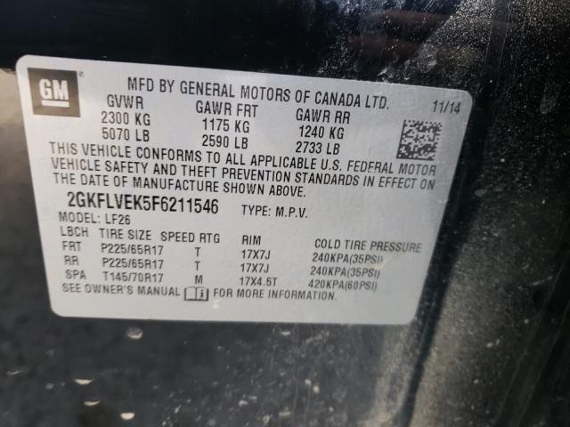 Photo 10 from auction – 2015 GMC TERRAIN SL with VIN 2GKFLVEK5F6211546