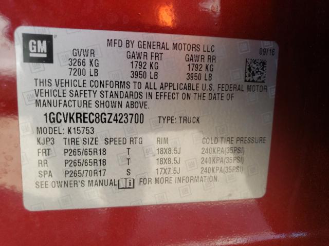 Photo 10 from auction – 2016 CHEVROLET SILVERADO with VIN 1GCVKREC8GZ423700