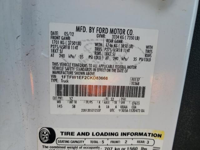 Photo 10 from auction – 2012 FORD F150 SUPER with VIN 1FTFW1EF2CKD83668
