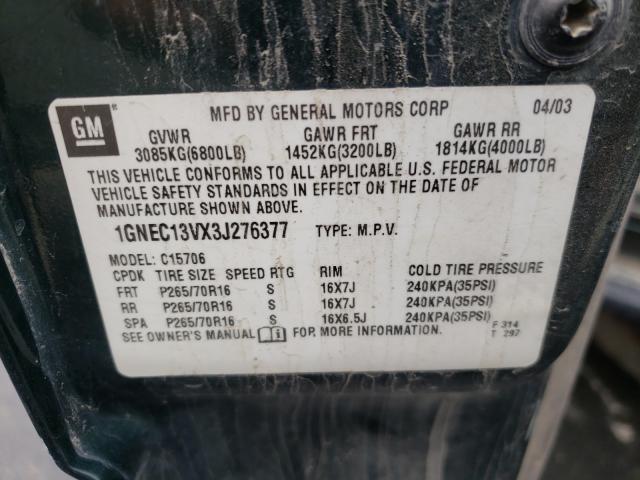 Photo 10 from auction – 2003 CHEVROLET TAHOE C150 with VIN 1GNEC13VX3J276377