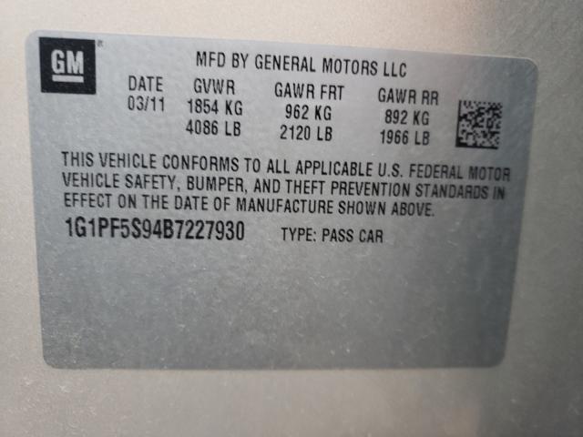 Photo 10 from auction – 2011 CHEVROLET CRUZE LT with VIN 1G1PF5S94B7227930