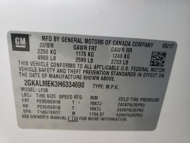 GMC TERRAIN SL 2017 with VIN 2GKALMEK3H6334690 - Photo from auction