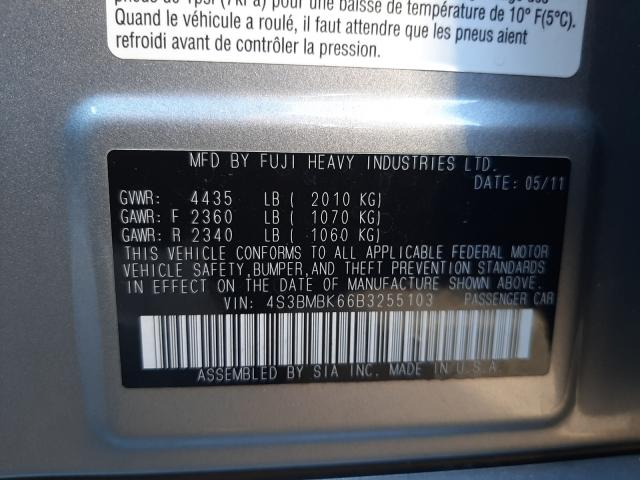 Photo 10 from auction – 2011 SUBARU LEGACY 2.5 with VIN 4S3BMBK66B3255103