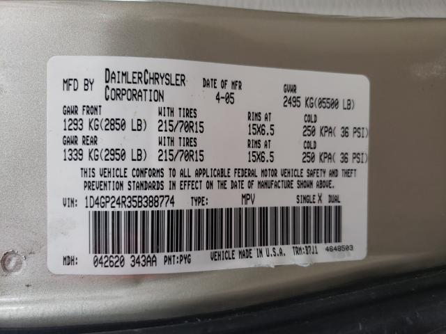 Photo 10 from auction – 2005 DODGE CARAVAN SE with VIN 1D4GP24R35B388774