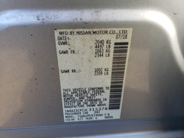 Photo 10 from auction – 2018 NISSAN LEAF S with VIN 1N4AZ1CP2JC315378